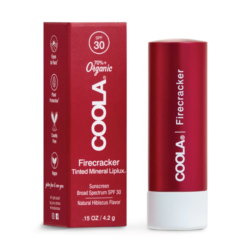 Coola Mineral Liplux Organic Tinted Lip Balm Sunscreen SPF 30, Firecracker