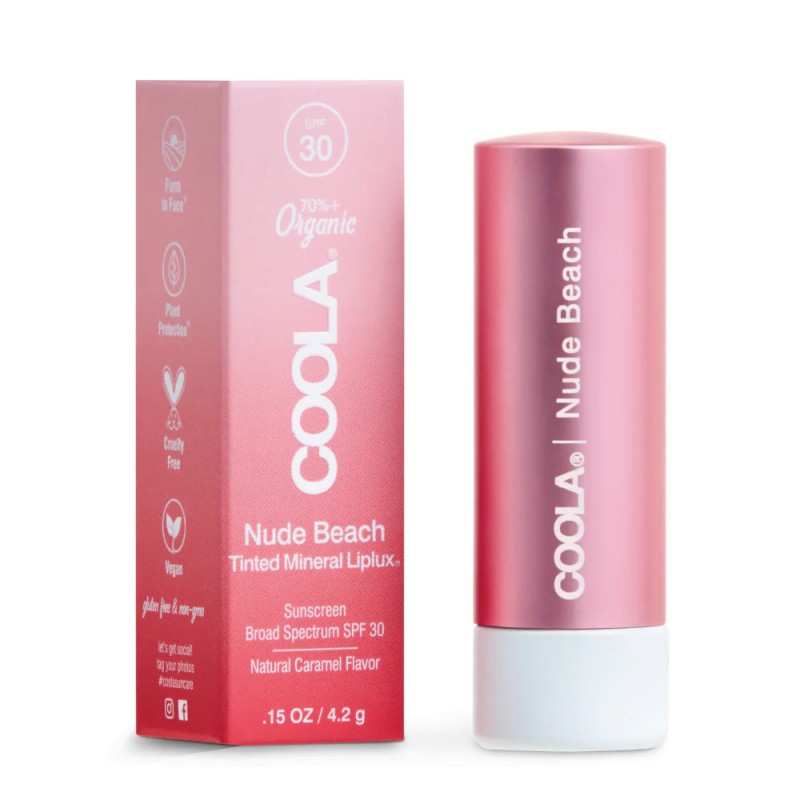 Coola Mineral Liplux Organic Tinted Lip Balm Sunscreen SPF 30, Nude Beach