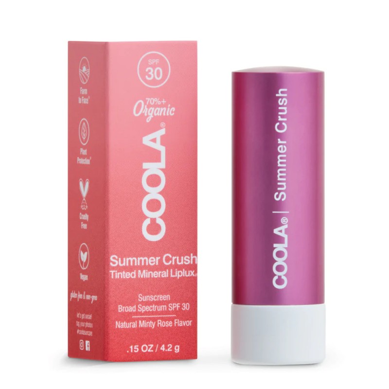 Coola Mineral Liplux Organic Tinted Lip Balm Sunscreen SPF 30, Summer Crush